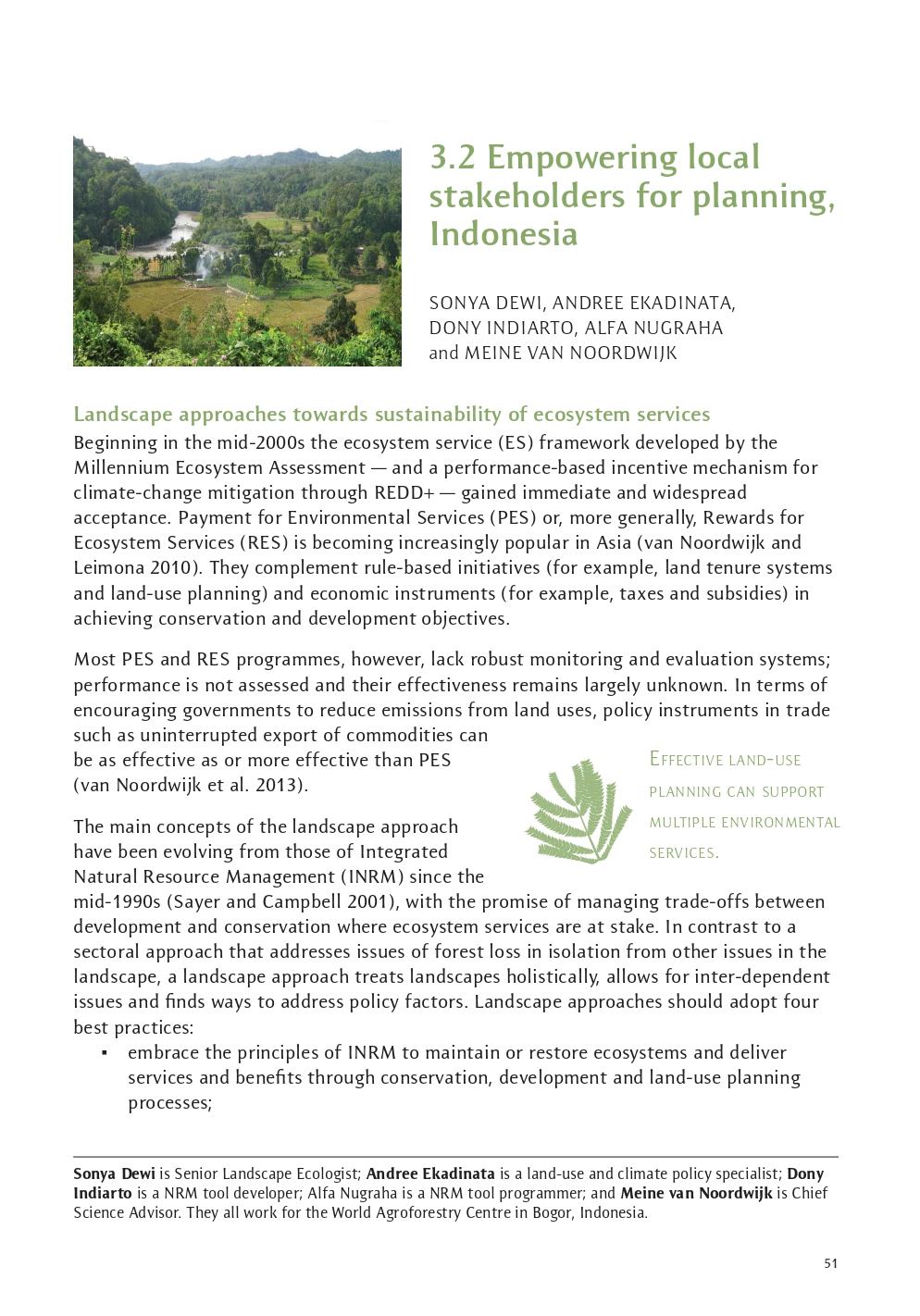 Empowering Local Stakeholders for Planning, Indonesia: Towards Productive Landscapes