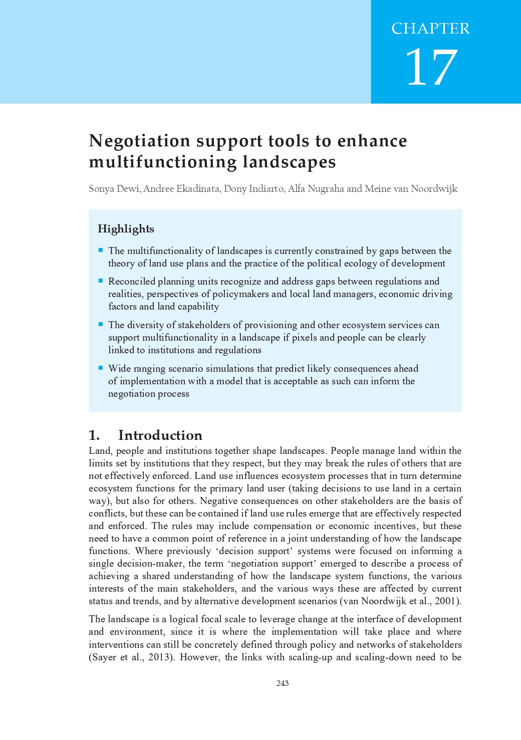 Negotiation Support Tools to Enhance Multifunctioning Landscapes