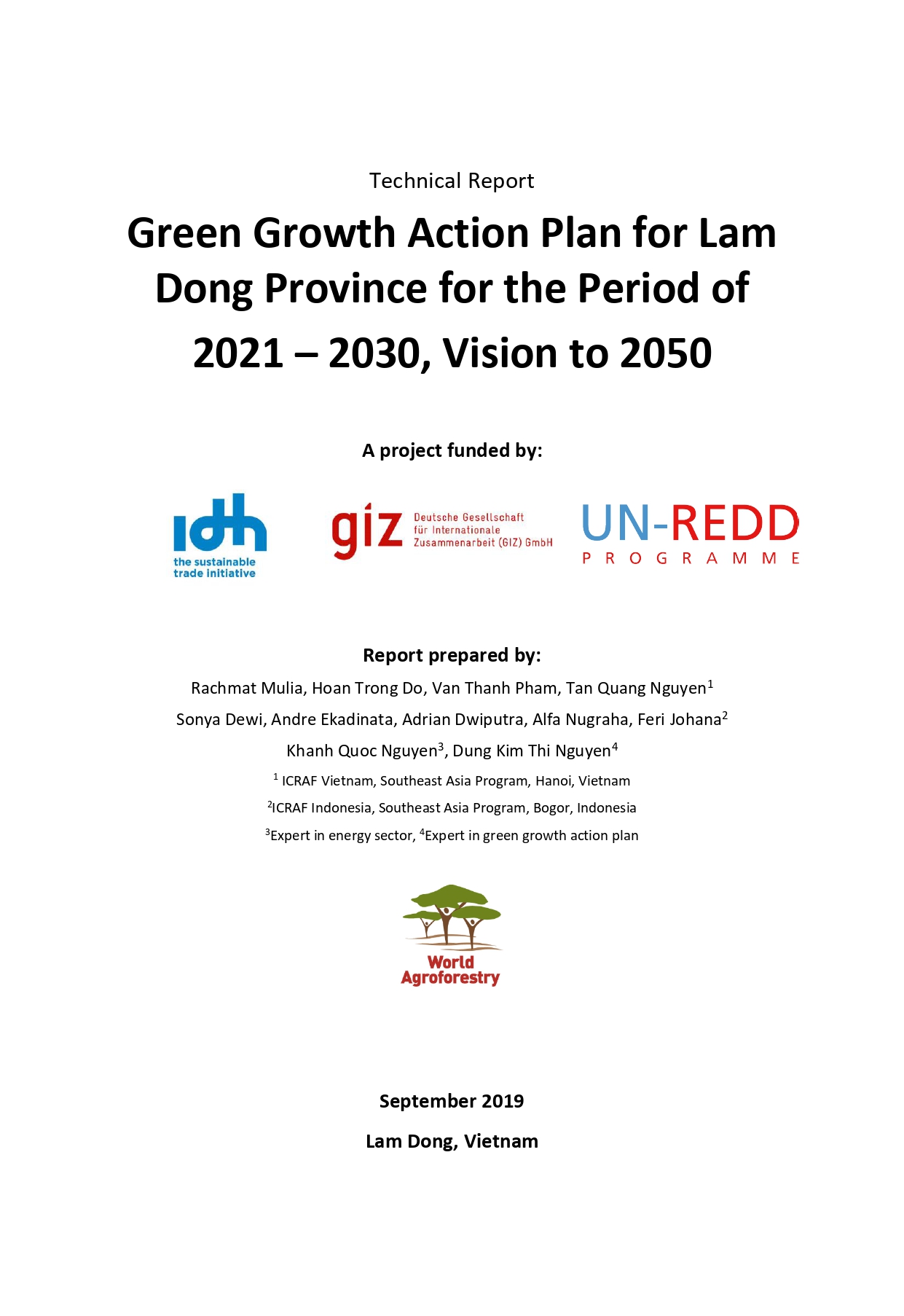 Green Growth Action Plan for Lam Dong Province for the Period of 2021 -2030, Vision to 2050. A Technical Report.